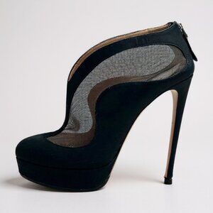 Alaïa Black Suede Mesh Accents Platform Ankle Boots – Size 9